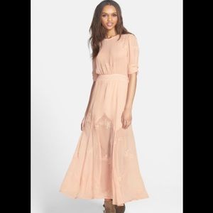 June & Hudson Blush Embroidered Maxi Dress